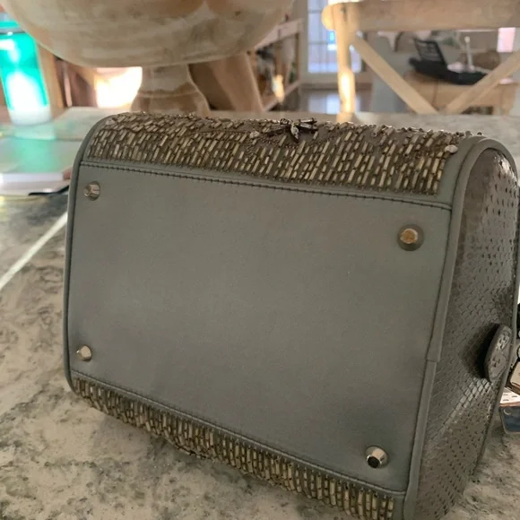 DIOR VINTAGE CRYSTAL PYTHON TRIMMED SATIN GAMBLER BAG, Limited Edition #0122 - Picture 4 of 12